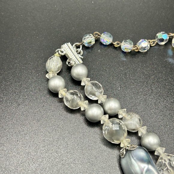 Vintage Vendome double strand necklace #E412 gray silver tone - Picture 6 of 11